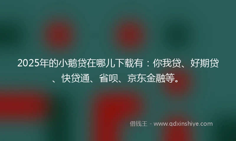 2025年的小鹅贷在哪儿下载有：你我贷、好期贷、快贷通、省呗、京东金融等。