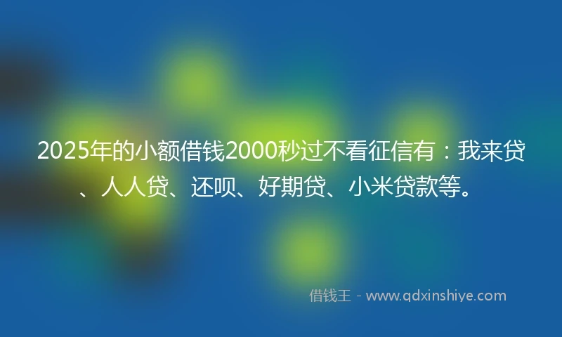 2025年的小额借钱2000秒过不看征信有：我来贷、人人贷、还呗、好期贷、小米贷款等。