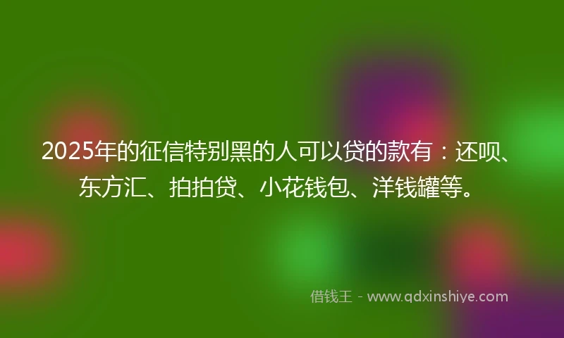 2025年的征信特别黑的人可以贷的款有：还呗、东方汇、拍拍贷、小花钱包、洋钱罐等。