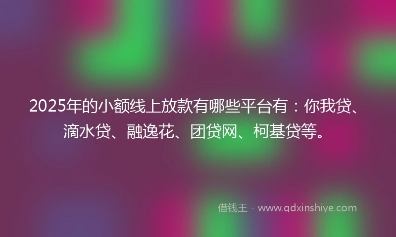 2025年的小额线上放款有哪些平台有：你我贷、滴水贷、融逸花、团贷网、柯基贷等。