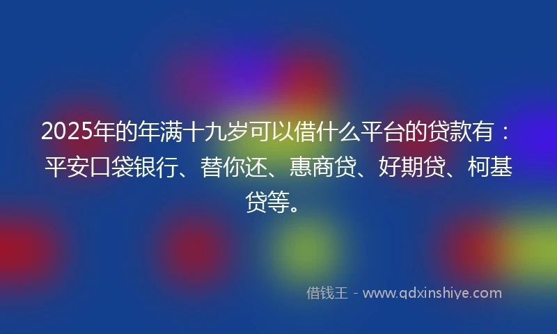 2025年的年满十九岁可以借什么平台的贷款有：平安口袋银行、替你还、惠商贷、好期贷、柯基贷等。