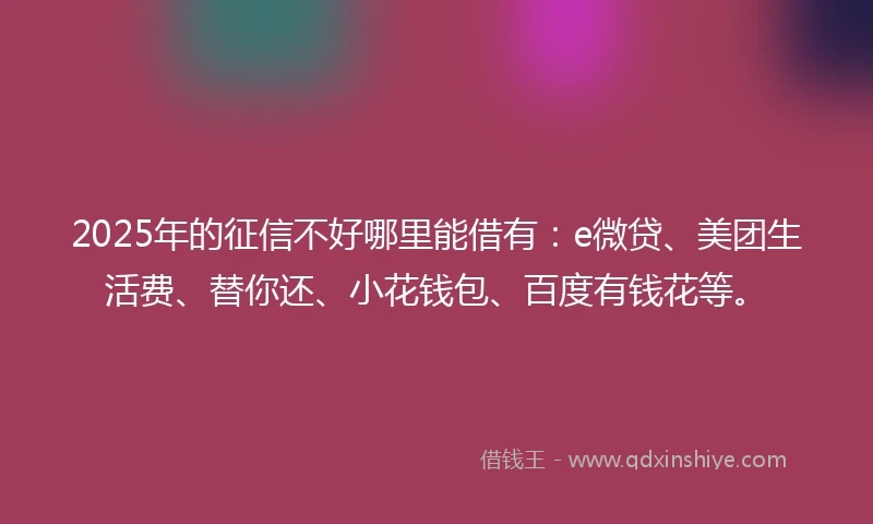 2025年的征信不好哪里能借有：e微贷、美团生活费、替你还、小花钱包、百度有钱花等。