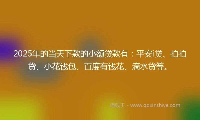 2025年的当天下款的小额贷款有：平安i贷、拍拍贷、小花钱包、百度有钱花、滴水贷等。
