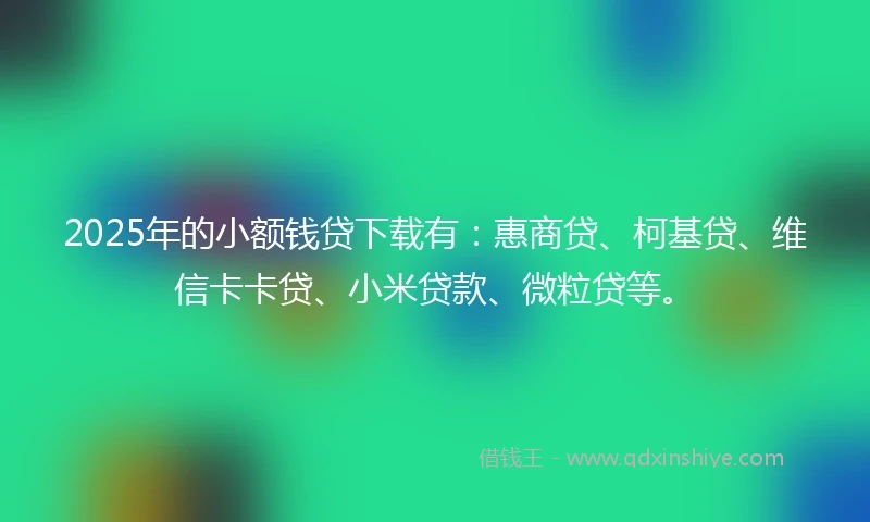 2025年的小额钱贷下载有：惠商贷、柯基贷、维信卡卡贷、小米贷款、微粒贷等。