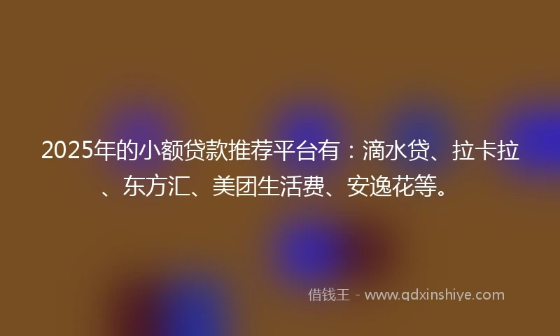 2025年的小额贷款推荐平台有：滴水贷、拉卡拉、东方汇、美团生活费、安逸花等。