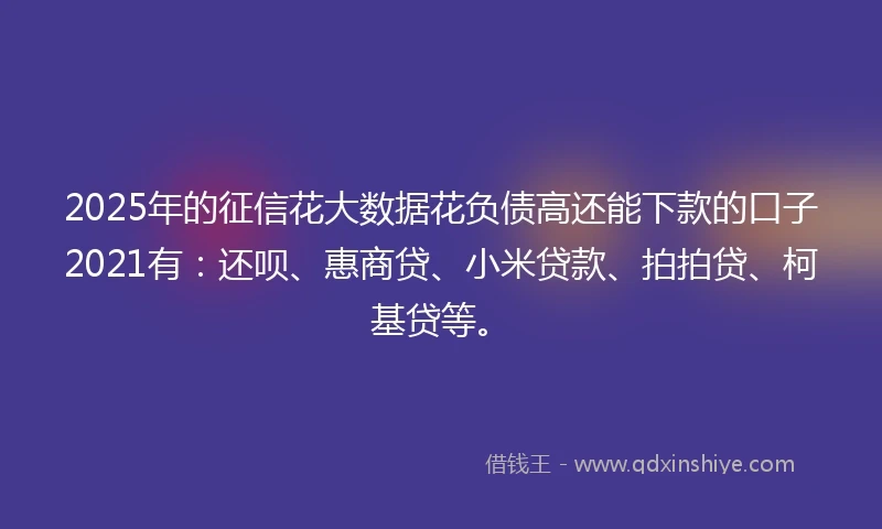 2025年的征信花大数据花负债高还能下款的口子2021有：还呗、惠商贷、小米贷款、拍拍贷、柯基贷等。