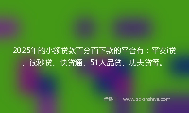 2025年的小额贷款百分百下款的平台有：平安i贷、读秒贷、快贷通、51人品贷、功夫贷等。