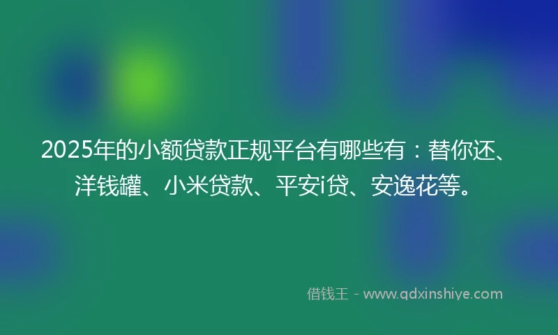2025年的小额贷款正规平台有哪些有：替你还、洋钱罐、小米贷款、平安i贷、安逸花等。