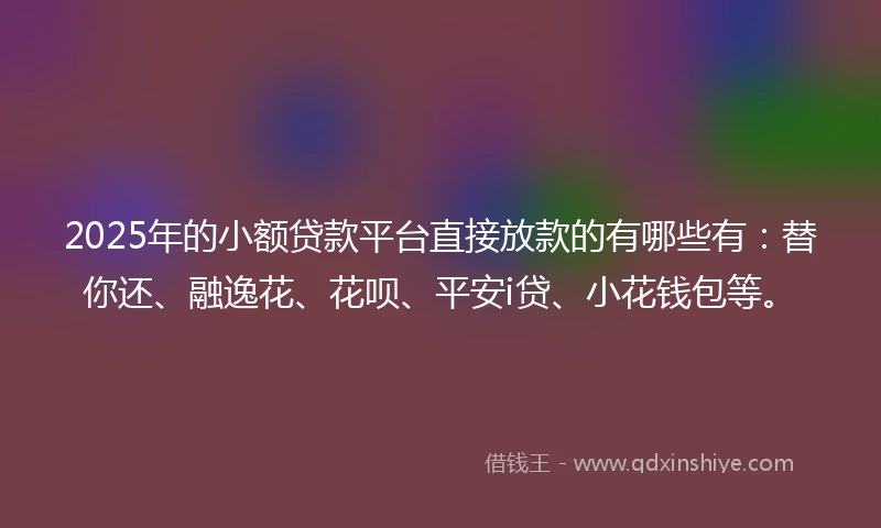 2025年的小额贷款平台直接放款的有哪些有：替你还、融逸花、花呗、平安i贷、小花钱包等。