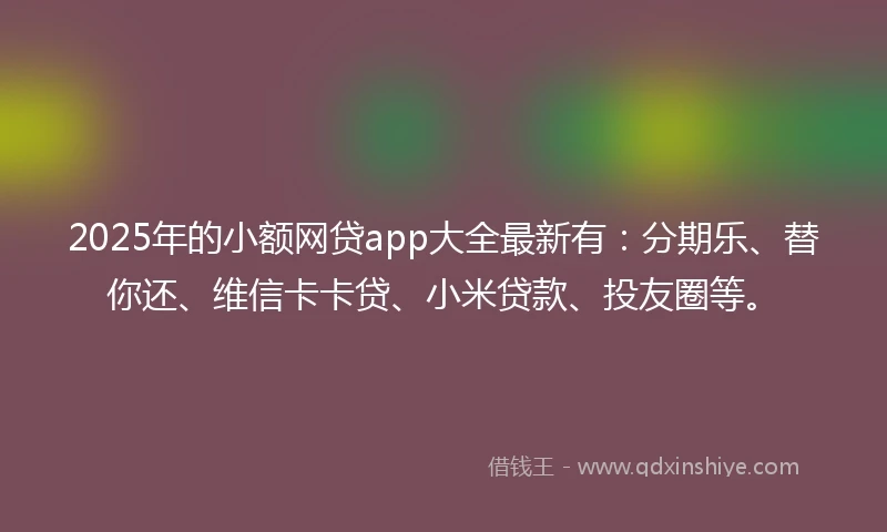 2025年的小额网贷app大全最新有：分期乐、替你还、维信卡卡贷、小米贷款、投友圈等。