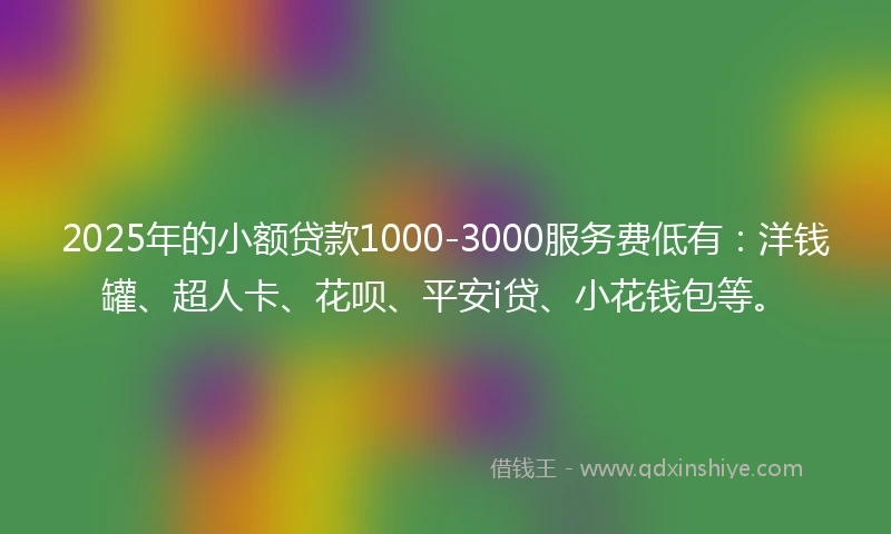 2025年的小额贷款1000-3000服务费低有：洋钱罐、超人卡、花呗、平安i贷、小花钱包等。