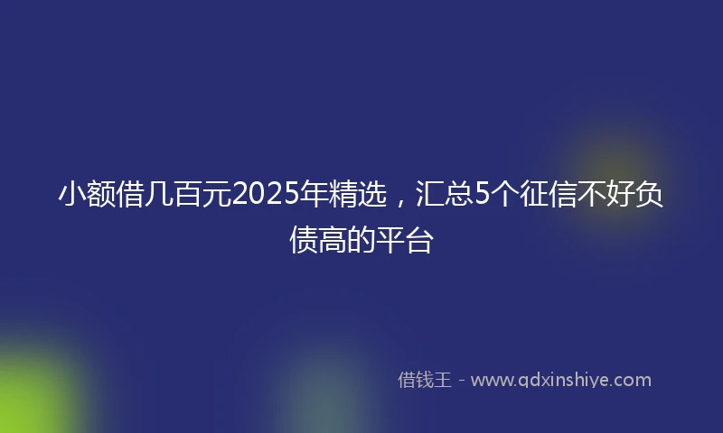 小额借几百元2025年精选，汇总5个征信不好负债高的平台