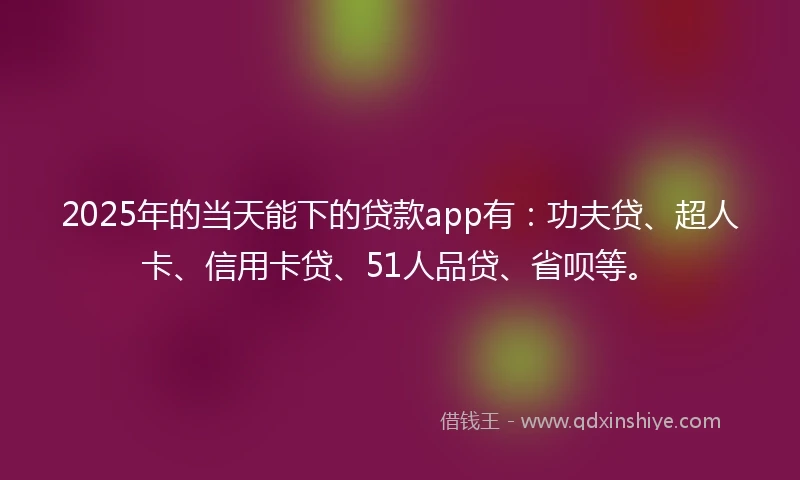 2025年的当天能下的贷款app有：功夫贷、超人卡、信用卡贷、51人品贷、省呗等。