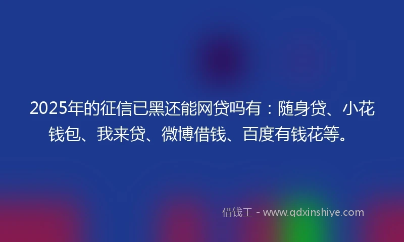 2025年的征信已黑还能网贷吗有：随身贷、小花钱包、我来贷、微博借钱、百度有钱花等。