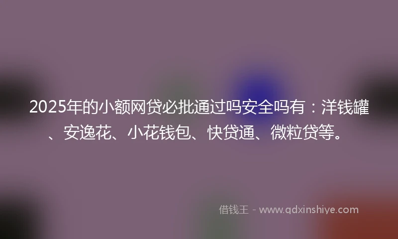 2025年的小额网贷必批通过吗安全吗有：洋钱罐、安逸花、小花钱包、快贷通、微粒贷等。