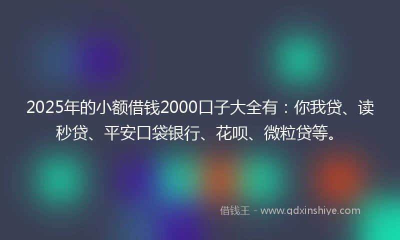 2025年的小额借钱2000口子大全有：你我贷、读秒贷、平安口袋银行、花呗、微粒贷等。