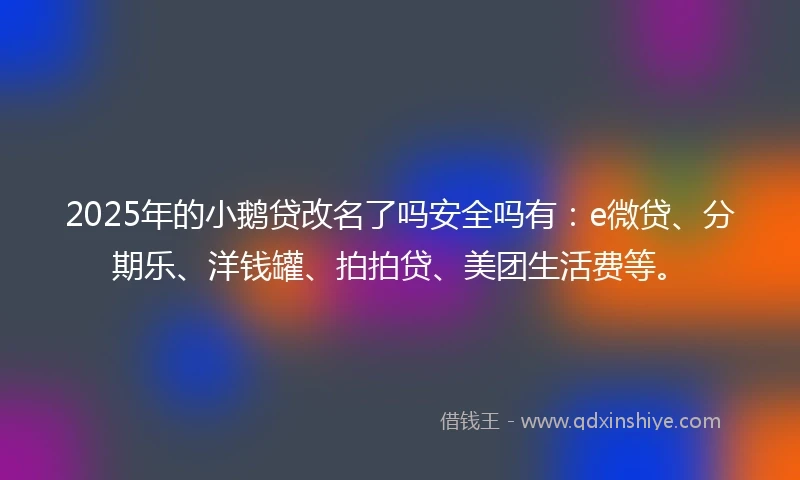 2025年的小鹅贷改名了吗安全吗有：e微贷、分期乐、洋钱罐、拍拍贷、美团生活费等。