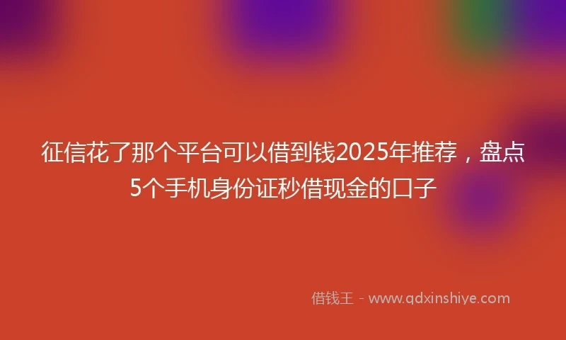 征信花了那个平台可以借到钱2025年推荐，盘点5个手机身份证秒借现金的口子