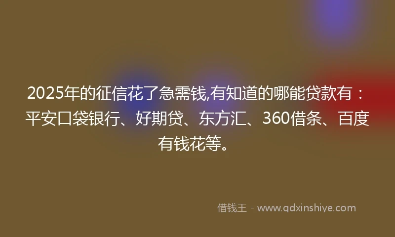 2025年的征信花了急需钱,有知道的哪能贷款有:平安口袋银行、好期贷、东方汇、360借条、百度有钱花等。