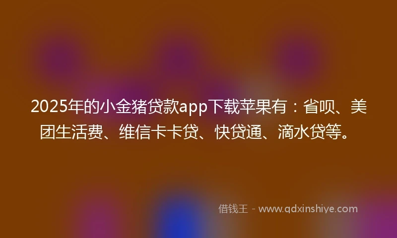 2025年的小金猪贷款app下载苹果有：省呗、美团生活费、维信卡卡贷、快贷通、滴水贷等。