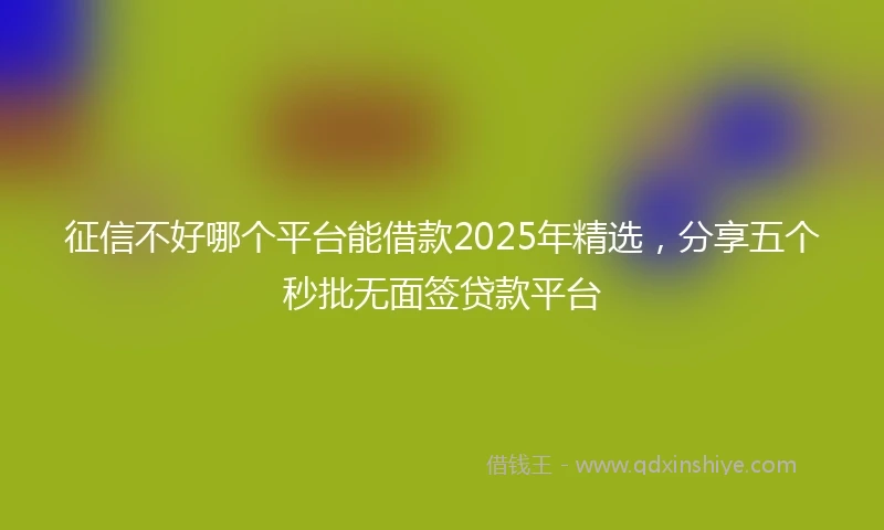 征信不好哪个平台能借款2025年精选,分享五个秒批无面签贷款平台
