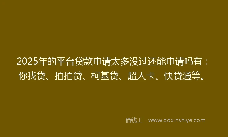 2025年的平台贷款申请太多没过还能申请吗有：你我贷、拍拍贷、柯基贷、超人卡、快贷通等。