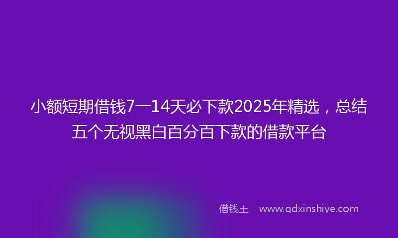 小额短期借钱7一14天必下款2025年精选，总结五个无视黑白百分百下款的借款平台
