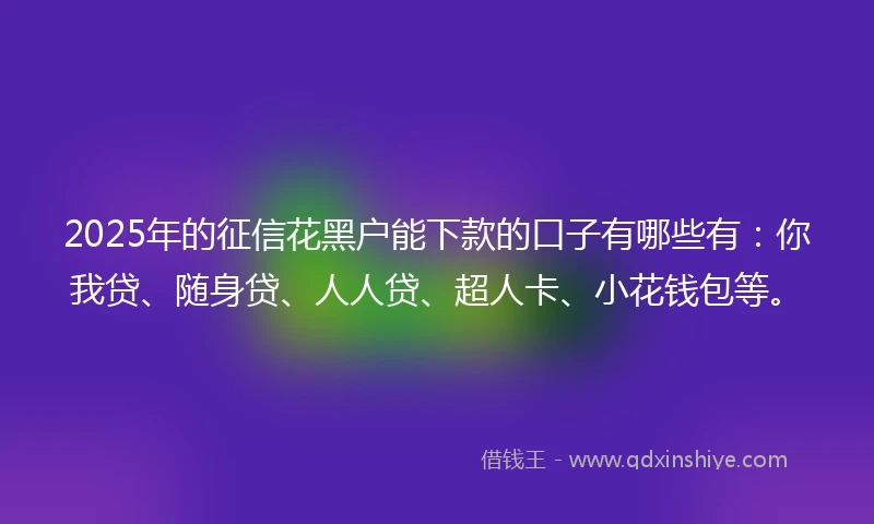 2025年的征信花黑户能下款的口子有哪些有:你我贷、随身贷、人人贷、超人卡、小花钱包等。