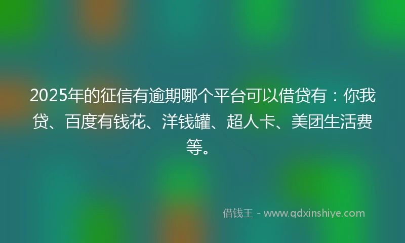 2025年的征信有逾期哪个平台可以借贷有：你我贷、百度有钱花、洋钱罐、超人卡、美团生活费等。