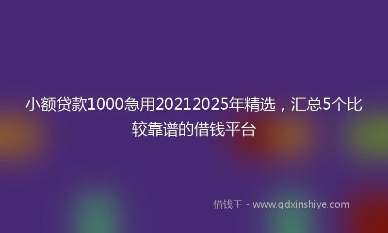 小额贷款1000急用20212025年精选，汇总5个比较靠谱的借钱平台