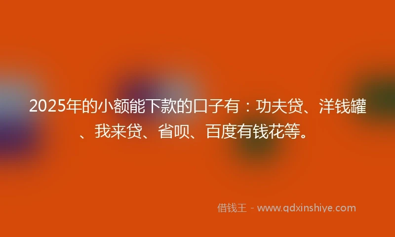 2025年的小额能下款的口子有：功夫贷、洋钱罐、我来贷、省呗、百度有钱花等。