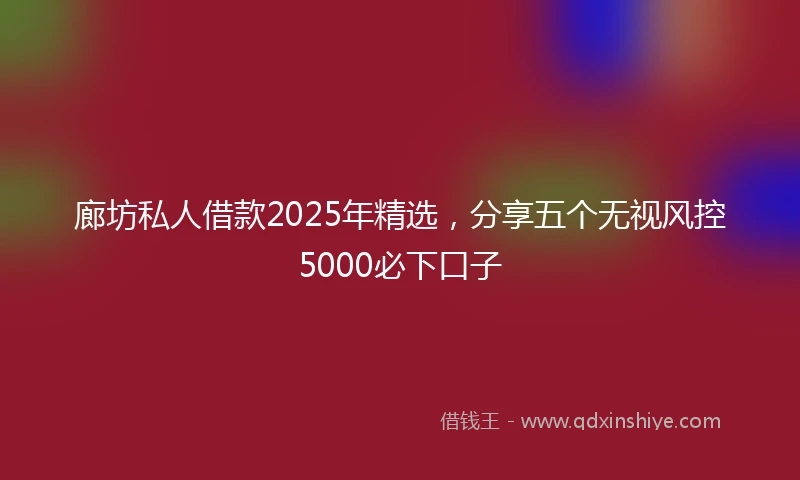 廊坊私人借款2025年精选，分享五个无视风控5000必下口子