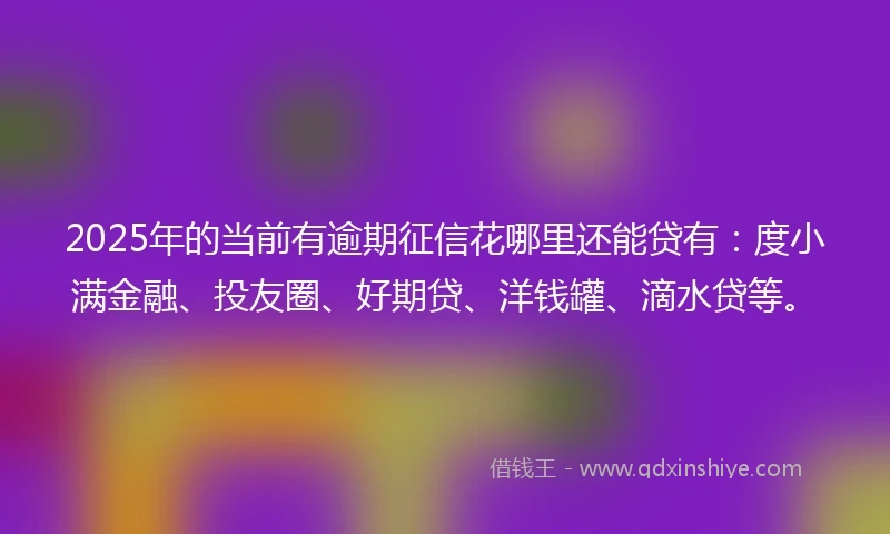 2025年的当前有逾期征信花哪里还能贷有：度小满金融、投友圈、好期贷、洋钱罐、滴水贷等。