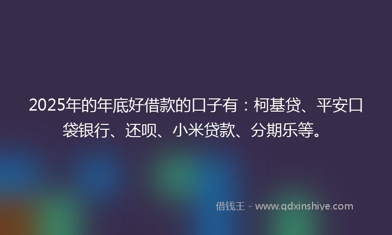 2025年的年底好借款的口子有：柯基贷、平安口袋银行、还呗、小米贷款、分期乐等。