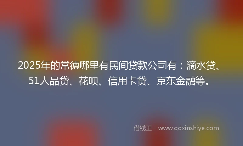 2025年的常德哪里有民间贷款公司有：滴水贷、51人品贷、花呗、信用卡贷、京东金融等。