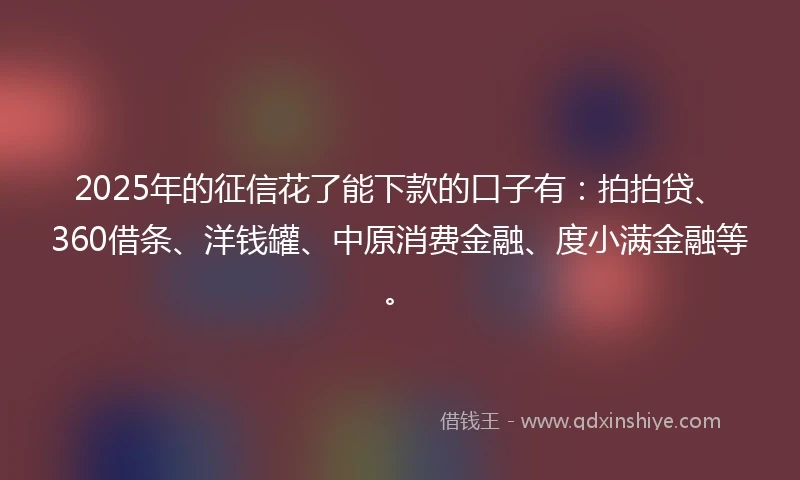 2025年的征信花了能下款的口子有:拍拍贷、360借条、洋钱罐、中原消费金融、度小满金融等。