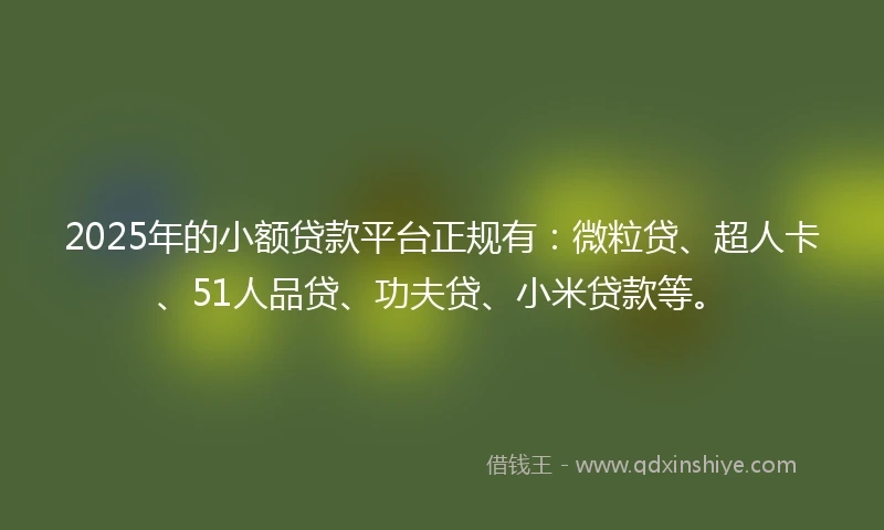2025年的小额贷款平台正规有：微粒贷、超人卡、51人品贷、功夫贷、小米贷款等。
