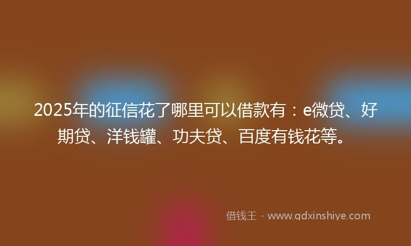 2025年的征信花了哪里可以借款有：e微贷、好期贷、洋钱罐、功夫贷、百度有钱花等。