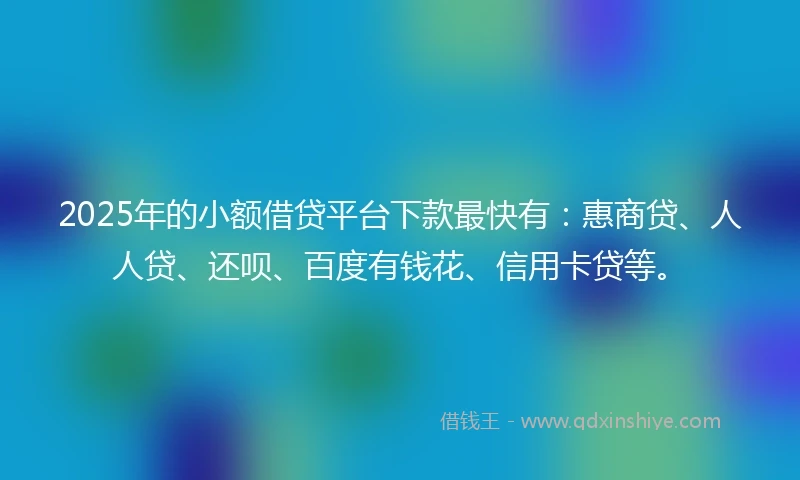 2025年的小额借贷平台下款最快有：惠商贷、人人贷、还呗、百度有钱花、信用卡贷等。