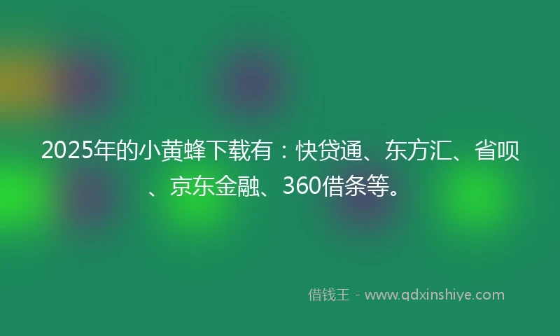 2025年的小黄蜂下载有：快贷通、东方汇、省呗、京东金融、360借条等。