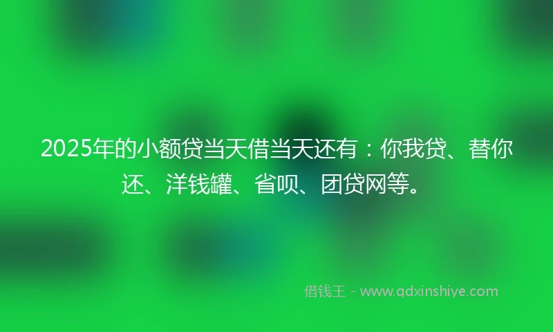 2025年的小额贷当天借当天还有：你我贷、替你还、洋钱罐、省呗、团贷网等。