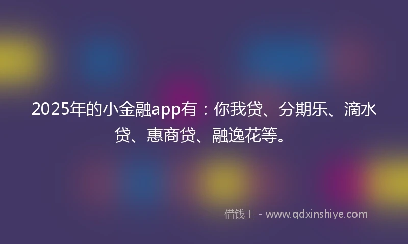 2025年的小金融app有：你我贷、分期乐、滴水贷、惠商贷、融逸花等。