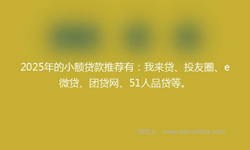 2025年的小额贷款推荐有：我来贷、投友圈、e微贷、团贷网、51人品贷等。