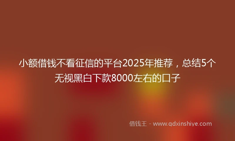 小额借钱不看征信的平台2025年推荐，总结5个无视黑白下款8000左右的口子