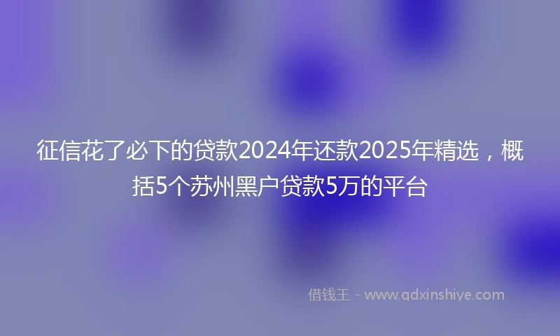 征信花了必下的贷款2024年还款2025年精选，概括5个苏州黑户贷款5万的平台