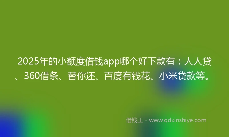 2025年的小额度借钱app哪个好下款有：人人贷、360借条、替你还、百度有钱花、小米贷款等。