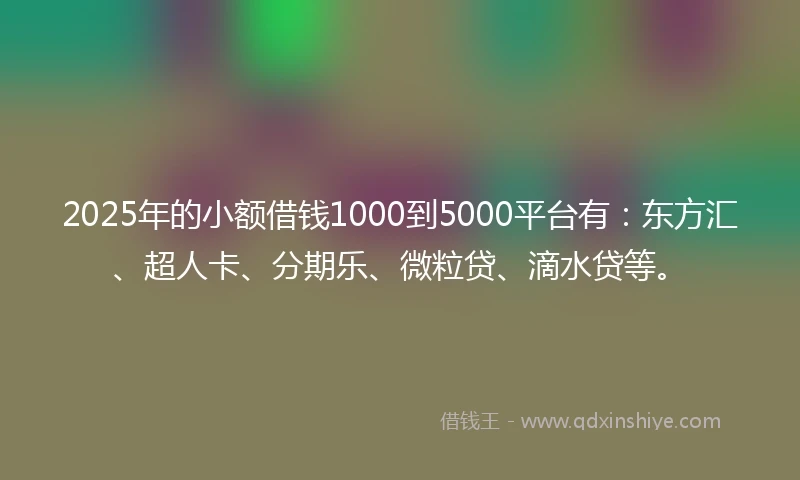 2025年的小额借钱1000到5000平台有：东方汇、超人卡、分期乐、微粒贷、滴水贷等。