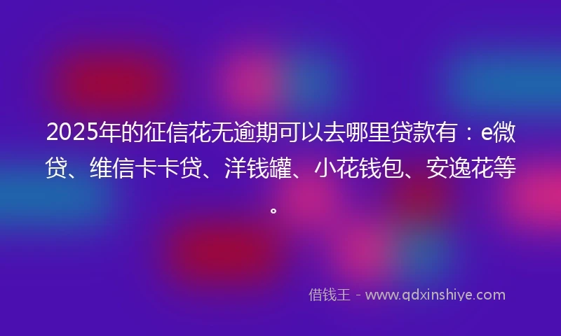 2025年的征信花无逾期可以去哪里贷款有：e微贷、维信卡卡贷、洋钱罐、小花钱包、安逸花等。