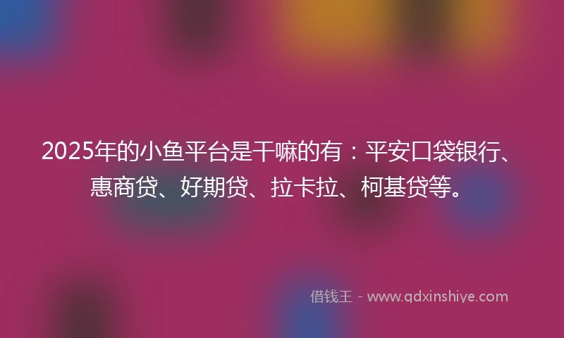 2025年的小鱼平台是干嘛的有：平安口袋银行、惠商贷、好期贷、拉卡拉、柯基贷等。