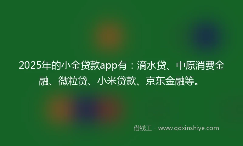 2025年的小金贷款app有：滴水贷、中原消费金融、微粒贷、小米贷款、京东金融等。